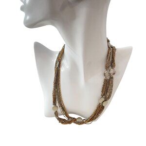 Multi-Strand Mixed Metal Necklace With Hammered Discs & Layered Chain Design